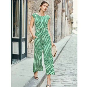 Boden Luna Jersey Green and White Patterned Jumpsuit